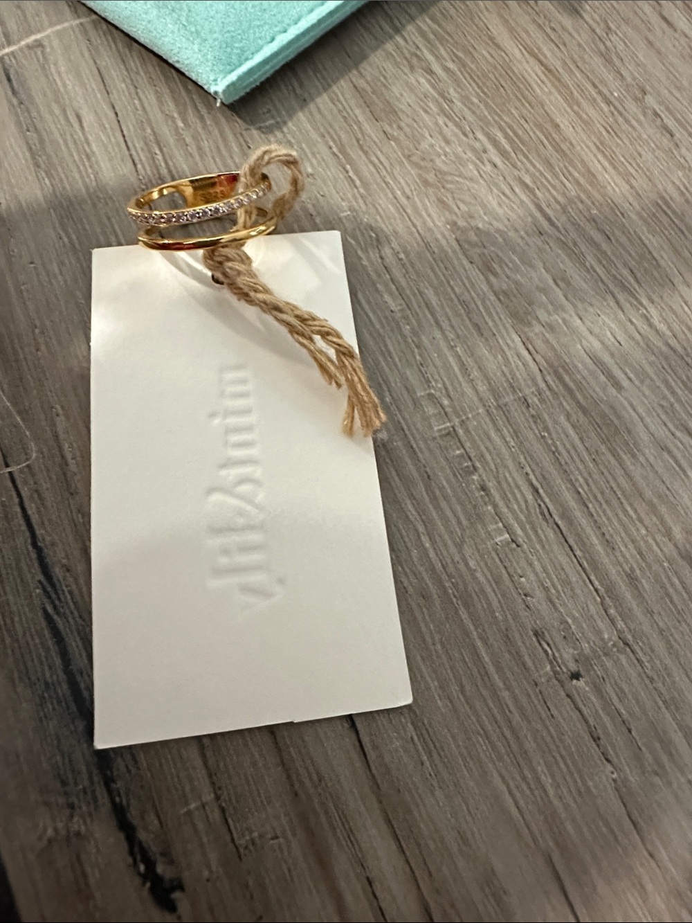 Gold Double Band Ring with Clear Crystal Row - Unbranded